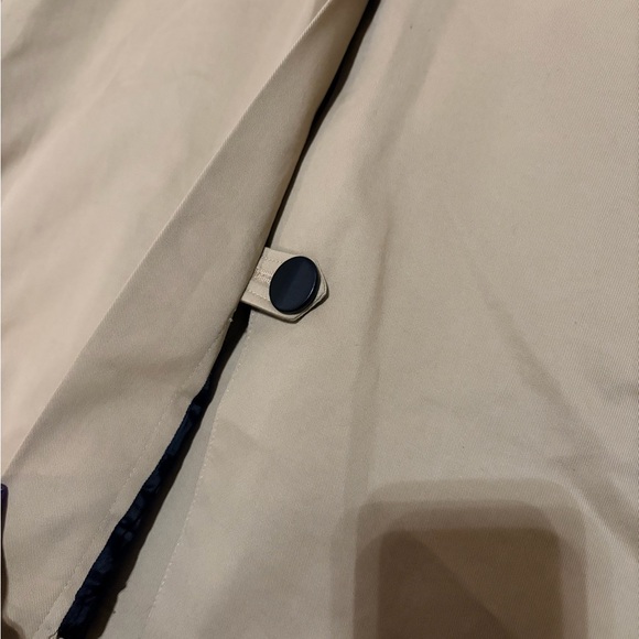 The Kooples Coat Womens Large Beige Black Faux Leather Collar Belted Trench - Picture 5 of 9